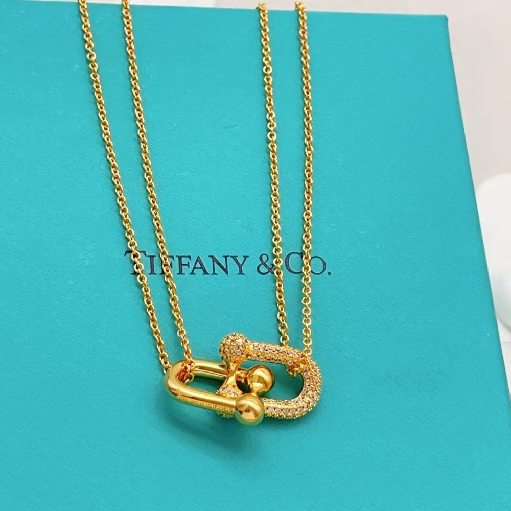 Tiffany & Co. Gold Diamond-Set Double-U Necklace